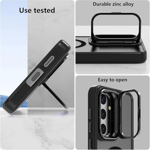Image of VONZEE Polycarbonate Compatible For Samsung S23 5G Case,Compatible With Magsafe,Military-Grade Protective Case,Built-In Stash Stand Phone Case,Scratch-Resistant Back Cover,Classic Series|Clear Black