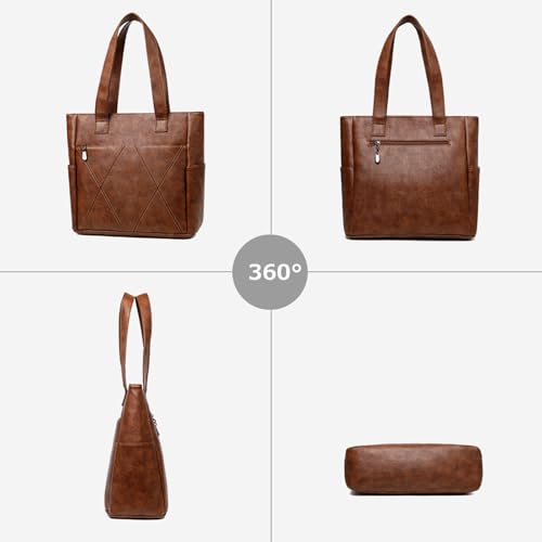 Image of Tote Bags for Women PU Leather Shoulder Bag Zipper Hobo Purses Large Casual Handbag Work Travel Totes