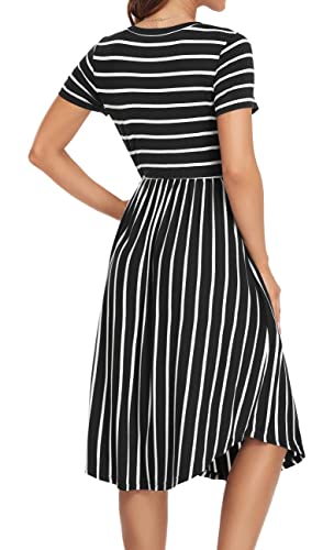 Image of Simier Fariry Womens Summer Modest Work Casual Midi Knee Dress Pocket Short Sleeve Teacher Outfits Spring Travel Clothes