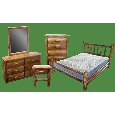 Torched Cedar 5pc Bedroom Set - Handcrafted Solid Wood/Midwest Furniture/Queen Log Bed Cover