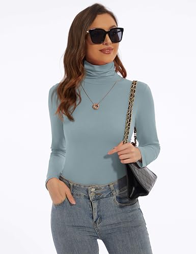Image of Women's Turtleneck Long Sleeve Shirts Slim Fitted Lightweight Base Layer Casual Tops