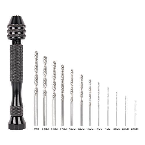 QEZEZA Pin Vise Hand Drill Bits, Micro Mini Twist Drill Bits Set of 12 Pcs, Perfect for Jewelry, Assembling, Model Making, DIY Woodworking