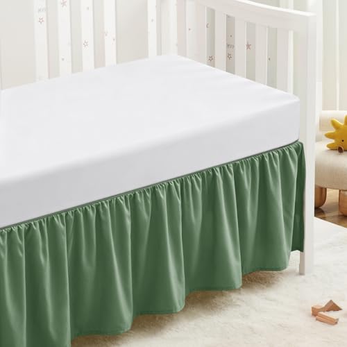Image of SiinvdaBZX Sage Green Crib Skirt Dust Ruffle, Microfiber Crib Bed Skirt | 52 inchx28 inch with 14 inch Drop, Durable Full Coverage Toddler Bedskirt Fit for Baby Boys Girls Nursery Standard Crib