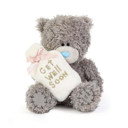 Me To You Tatty Teddy Plush 10cm-High Get Well Soon Bear Holding Novelty Hot Water Bottle - Official Collection Grey