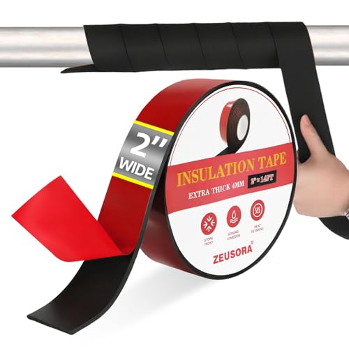 ZEUSORA 2 inch x 14 ft Pipe Insulation Tape Outdoor Pipe Insulation Foam Tube for Winter Freeze Protection for Heat Tape for Water Pipes Copper Pipes PVC AC Line Black