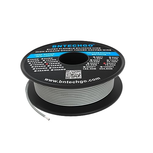 Fil de silicone 18 AWG gris 250 pieds câble souple cuivre étamé haute efficacité