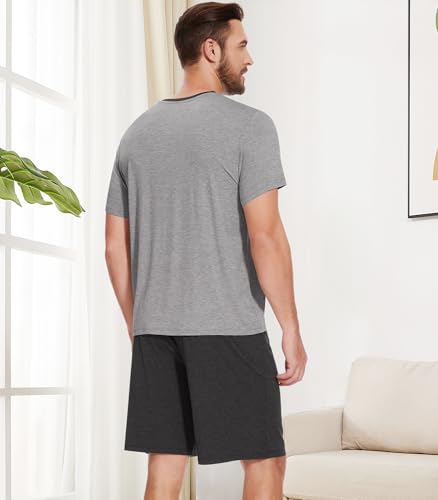 Image of NACHILA Men's Pajama Set, Cooling Bamboo Viscose Short Sleeve Top & Shorts