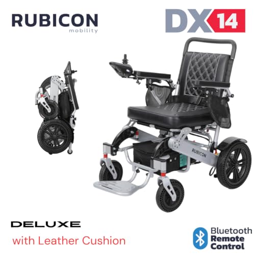 Image of Rubicon DX14 - Longest Range 30 Miles, Airline Approved Electric Wheelchair, Dual 12AH Lithium Batteries, 2x300W Motors, Leather Cushion, Foldable, Lightweight & Powerful (Model20)