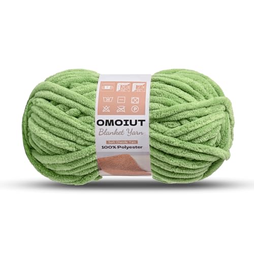 Image of Avocado Green Chunky Chenille Yarn for Crocheting, Soft Baby Blanket Yarn, Chunky Knit Blanket Crochet Yarn, #7 Super Bulky, 3.5 oz /54.6 yds Fluffy Velvet Amigurumi Yarn