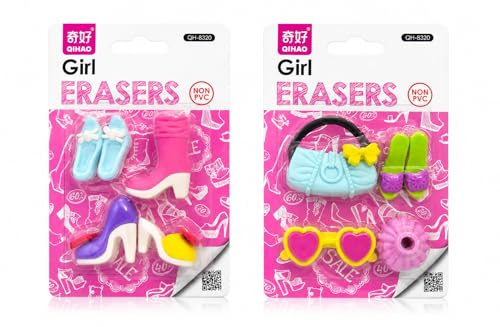 Image of SUPER TOY 8Pc Erasers for Kids Different Shapes, 3D Erasers Return Gifts Combo Pack Rubbers for School Girls Stationery Supplies (Assorted Design)