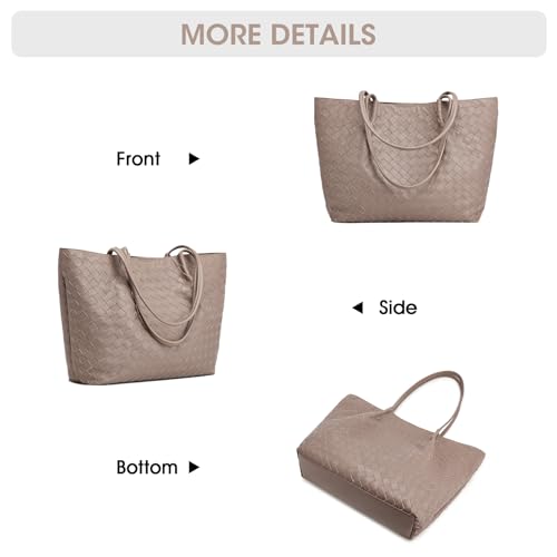 Image of Kattee Woven Tote Handbag for Women, Leather Large Tote Purse for Women Hobo Shoulder Bag Weekender Bags,14L | Woven, Leather, Large, Tote Purse, 14L