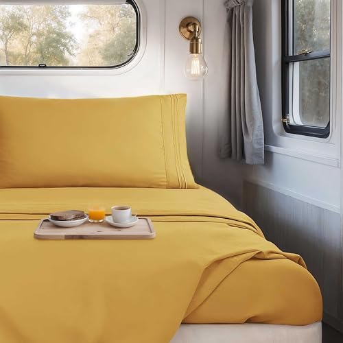 Image of Nestl Camel Gold Short Queen Sheets for RV, Hotel Luxury RV Queen Sheets Set, 4 Piece Fitted Bed Sheet Set and Pillowcases, Super Soft, Wrinkle-Free, and Breathable Camper Bedding