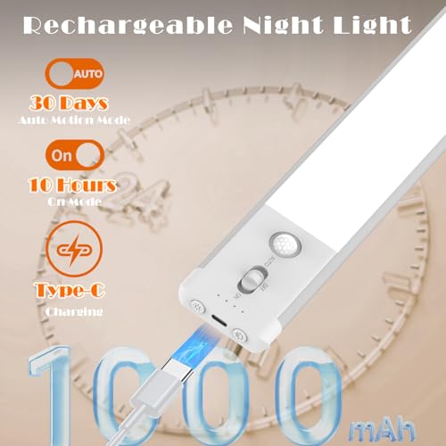 Image of Under Cabinet Lights 2 Pack, 70 LEDs 1000mAh Rechargeable Battery Operated Motion Sensor Light Indoor, 3 Color Temps, Wireless Magnetic Dimmable Closet Light for Kitchen, Wardrobe, Pantry(Silver)