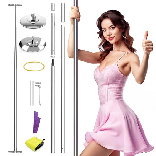 WantJoin Pole Dance Stange 45mm Tanzstange Höhenverstellbar 224-275 cm Statisch & Spinning Verchromter Stahl Poledance Set für Zuhause Fitnessstudio Indoor Club und Party Ohne Bohren (Silber)