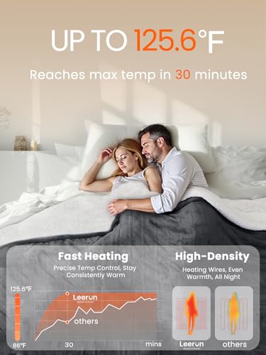 Electric Heated Blanket Queen, Ultra‑Cozy Premium Flannel & Sherpa, Even Heat Distribution & Stable Temp, 1–10H Auto‑Off, 8 Temps (86–125.6°F), Overheat Protection, Ideal Gifts for Grandma