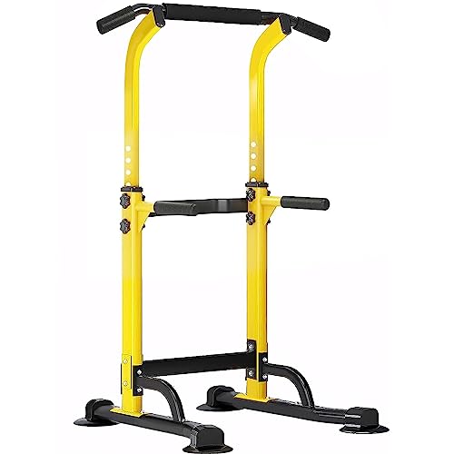 Sogespower Power Tower Dip Station Pull Up Bar For Home Gym Adjustable Height Strength Training Workout Equipment,Yellow #TOP14