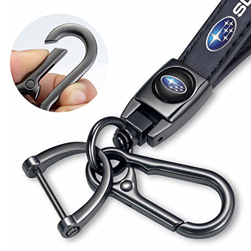 Image of Genuine Leather Car Keychain Keyring Accessories Compatible With Subaru Series Car Keychains Family Present For Man And Woman(Black)
