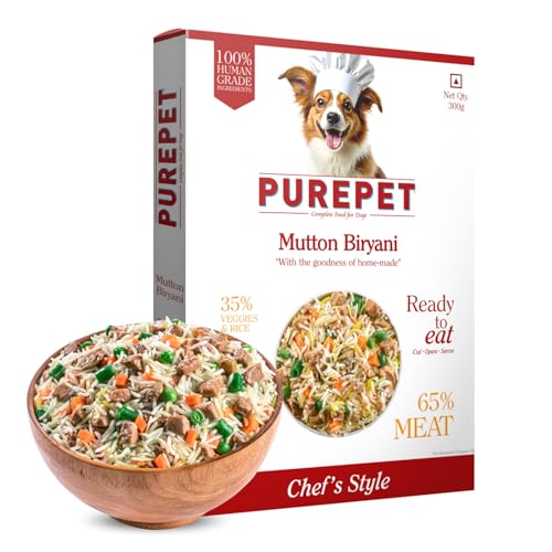 Image of Purepet Fresh Dog Food 300g | Mutton Biryani for Adults & Puppies | High Protein, 65% Real Meat, 35% Veggies & Rice | No Preservatives | Ready to Serve | All Breeds | Single Meal Pack