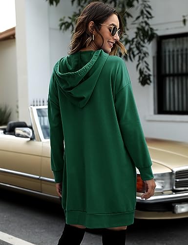 Image of Quenteen Women Hoodies Dress Hooded Sweatshirts Dress Casual Long Sleeve Tunic Dress Oversized Sweatshirts with Pocket