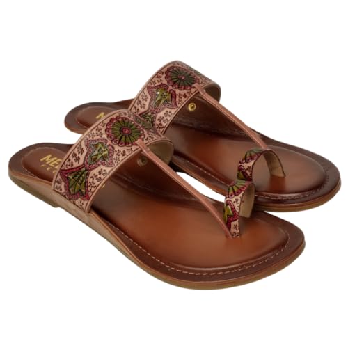 Image of Women's Leather Kolhapuri Chappals - Handmade Ethnic Flats Sandals with Durable TPR Non-Slip Sole