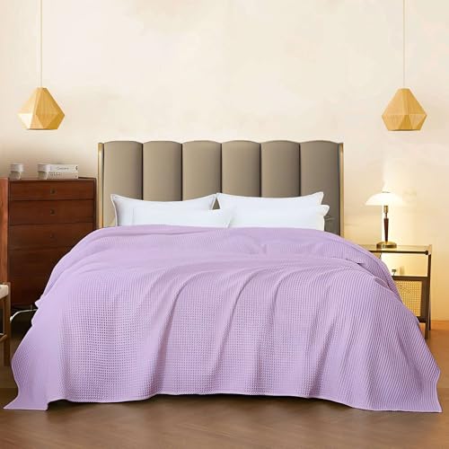 Image of Super Soft & Breathable 100% Microfiber Waffle Blanket - Throw Blanket and Quilt for Bed & Sofa Double(90x100) Size - Soft Lilac