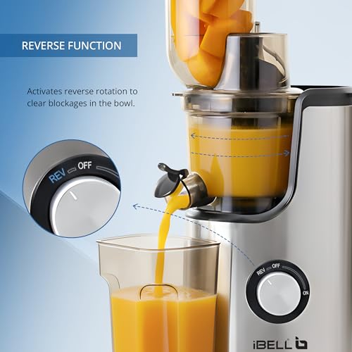 Image of iBELL Cold Press Juicer for Home, 300W Slow Juicer with Quiet Motor & High Juice Extraction, All-in-1 Fruit & Vegetable Juicer, Easy to Clean, Compact Design, 10-Year Warranty