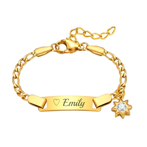 Personalized Baby Name Bar Bracelet: 18K Gold-Plated Custom Engraved ID Kids Charm Bracelets Jewelry Infant Girls Boys Toddler, Birthday Back to School Gifts Preppy Stuff for Daugther Son