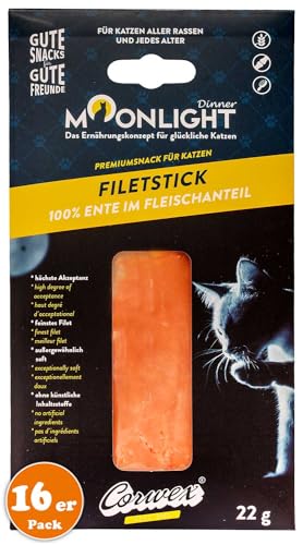 Moonlight Filet-Stick mit Ente (16x 22 g)– Hochwertiger Katzensnack in Premiumqualität – Getreidefrei, Zuckerfrei & Extra Soft – Ideal als Belohnung oder Schleckmoment