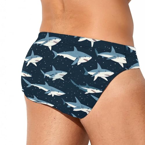 Dark Blue Sharks Men's Swim Brief Sexy Bikini Swimwear Swimsuit Trunks Bathing Suits3