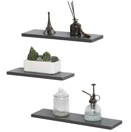 Gio Arreda set di 3 Mensole da Parete Galleggianti, Mensola da Muro a Scomparsa, Scaffali in Legno MDF, per Cucina, Bagno, Soggiorno (Grigio)