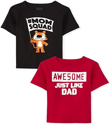 The Children's Place Baby Toddler Boys Short Sleeve Multi Color Graphic T-Shirt, 2 Pack, Mom Squad/Like Dad, 18-24 Months