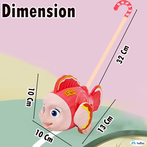 Image of FunBlast Pull Along Fish Toy for Kids - Push & Go Walking Toy, Early Learning Crawling Toys for Toddlers, Colorful Pull Toys for Boys & Girls (Multicolor) (Pink)