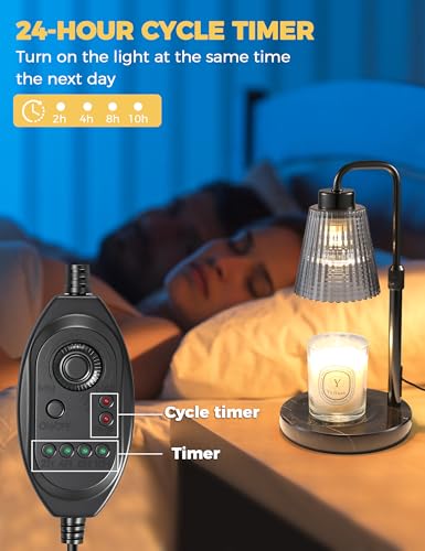 Image of Marble Candle Warmer Lamp Black with Cycle Timer, Dimmable Wax Melt Warmer