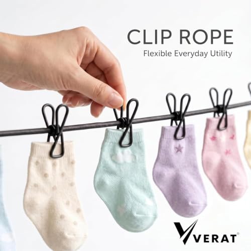 Image of 5 Piece Cloth Drying Rope /Elastic Rope with Hook /12 Clip Elastic Hanging Rope /Stretchable /Clothesline /Portable Cloth Dryer /Kapde Sukhane Ki Rassi /Travel Home Outdoor(Multicolour), Assorted