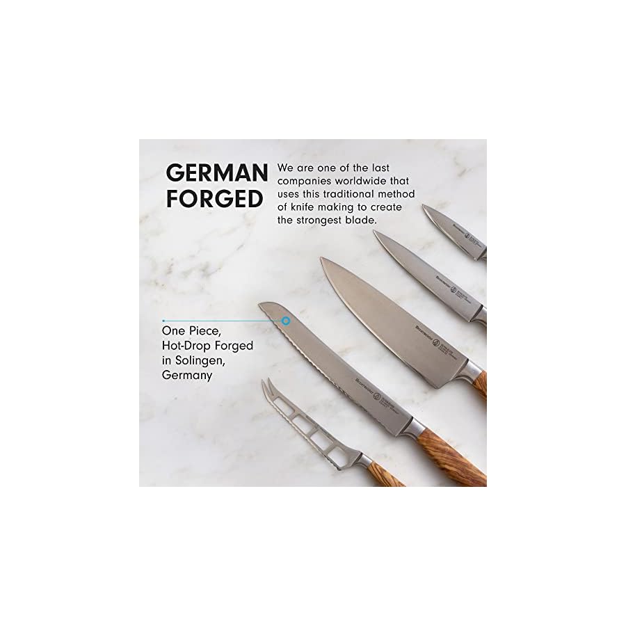 Messermeister Oliva Elite 6-Piece Magnet Block Set - Includes Chef’s, Bread, Cheese & Tomato, Utility & Paring Knife + Magnet Block