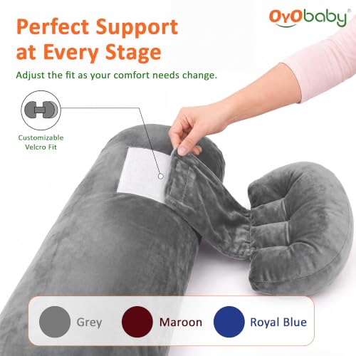 Image of OYO BABY Maternity Pillow Bundle | Adjustable Butterfly Design | Plush Velvet 4-in-1 Maternity Body Pillow | Doubles as Nursing Pillow for Back, Hip and Belly Support - Grey
