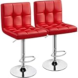 Yaheetech Bar Stools Set of 2, Adjustable PU Leather Swivel Barstools, Modern Counter Stools with Back and Footrest, Counter Height Barstools for Bar, Kitchen, Dining Room, Red