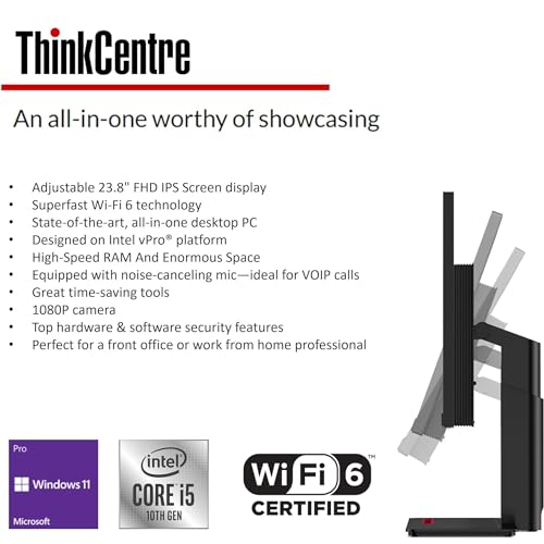 Image of Lenovo ThinkCentre Business All in One Desktop, 23.8 inch FHD IPS Display, Intel Core i5 Processor (6 cores, Up to 4.3 GHz), 1080P Webcam, DVD-RW, Windows 11 Pro (32GB RAM, 1TB SSD | 1TB HDD)
