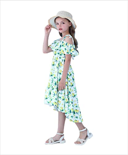 Girls Summer Hawaiian Dress Floral Halter Neck Cold Shoulder Sleeveless Beach Sundress 1-12 Years2