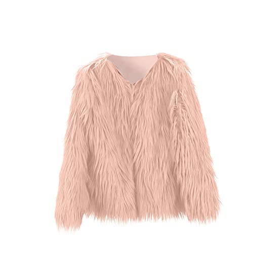 Girls Faux-Fur Coat Cardigan Kids Winter Thick Plush Fuzzy Warm Jacket Teens Trendy Furry Tops (Pink, 4-5 Years)