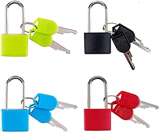 Suitcase Locks with Keys, 4 Pack Long Handle Luggage Locks, Multicolor Small Padlocks for Travel Suitcases Luggage Bag Case(Green, Black, Blue, Red)