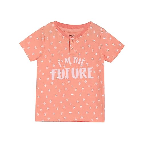 Image of miniklub Boys Peach White Printed Mandarin Collar Cotton Pure Cotton T-Shirt