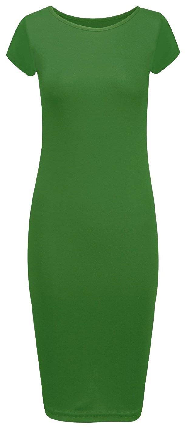 Crazy Girls Girls Green Plain Crazy Womens Cap Sleeve Stretch Bodycon Wiggle Pencil Long Midi Dress 8-22 (Xxl-Uk20/22, )