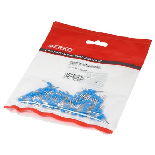 ERKO Aderendhülsen Aderquerschnitt 0,25 mm2 Länge 6mm 100 Stück professionelle Kabelschuhe aus galvanisch verzinktem Kupfer mit Polyamidisolierung, Kabel Steckverbinder für Elektriker