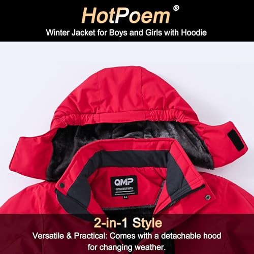 Image of Winter Jacket for Boys and Girls Waterproof Ski Jacket Winter Snow Coat Hooded Fleece Windproof with Zip Pockets