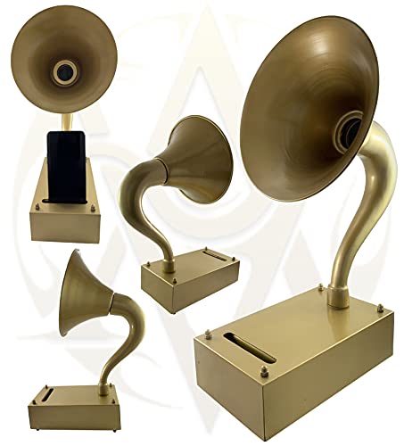 Antique Vibes Ottone Grammofono Altoparlante Per Smartphone Amplificatore di Musica Bella Tavolo Decorativo Scrivania Per Il Giorno Del Papà