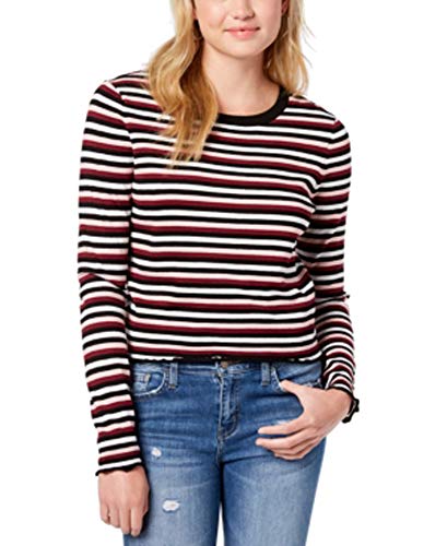 Ultra Flirt By Ikeddi Juniors Lettuce Edge Pullover Multi Pink Stripe XL