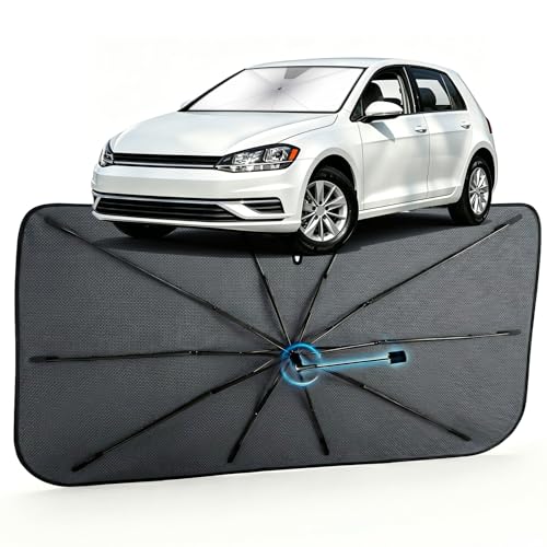 Image of Car Windshield Sun Shade for Volkswagen Golf 2010-2026 - Reflective Coated Fabric Sunshade Umbrella for Front Window, UV Protection Heat Shield Sun Blocker Heat Reflector, 1:1 Exact Fit Keep Car Cool