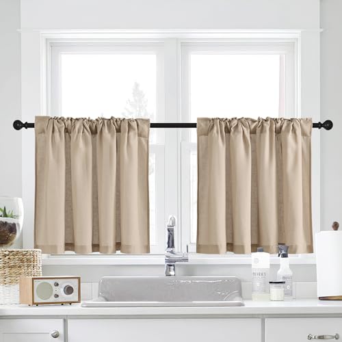NICETOWN-Kitchen-Curtains-Cafe-Linen-Tier-Curtains-30-Inch-Length-Farmhouse-Solid-Short-Small-Half-Window-Curtains-Back-Tabk-Rod-Pocket-Cafe-Curtains-for-Bathroom-2-Panels-55Wx30L-Angora NICETOWN Kitchen Curtains Cafe Linen Tier Curtains 30 Inch Length Farmhouse Solid Short Small Half Window Curtains Back Tabk Rod Pocket Cafe Curtains for Bathroom 2 Panels 55Wx30L Angora