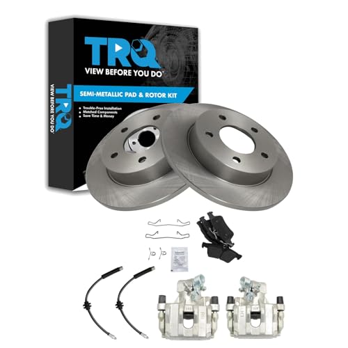 Image of TRQ Rear Brake Pad and Rotor Set Semi Metallic Rotors Calipers Hoses | For 2009-2013 Mazda 3